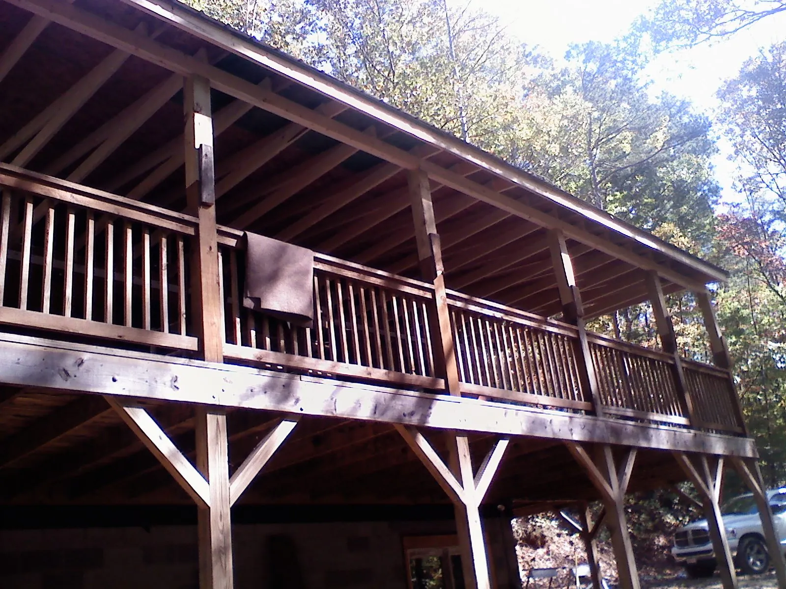 Timber framing under a new elevated porch and deck — Roof Leak Repair in Fortville by Roofing Brothers