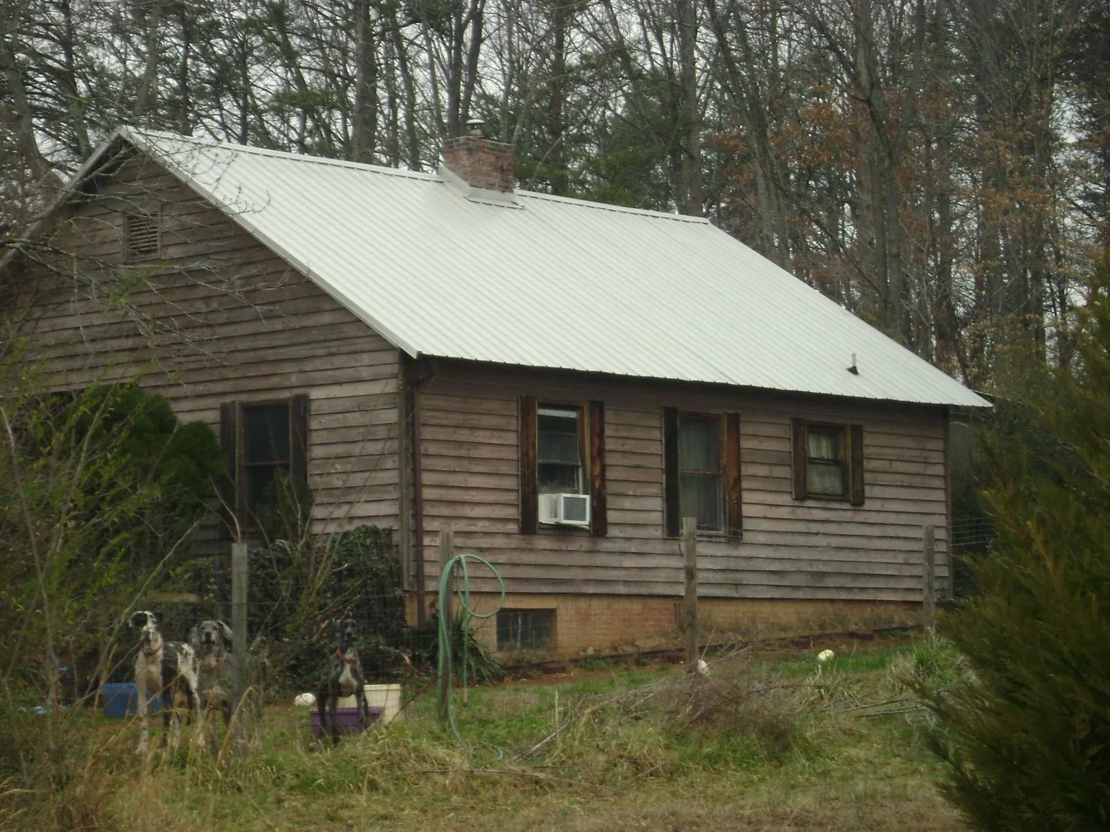 White metal roof on an old wood sided farmhouse, from a Asphalt Shingle Roof Repair job in Fortville